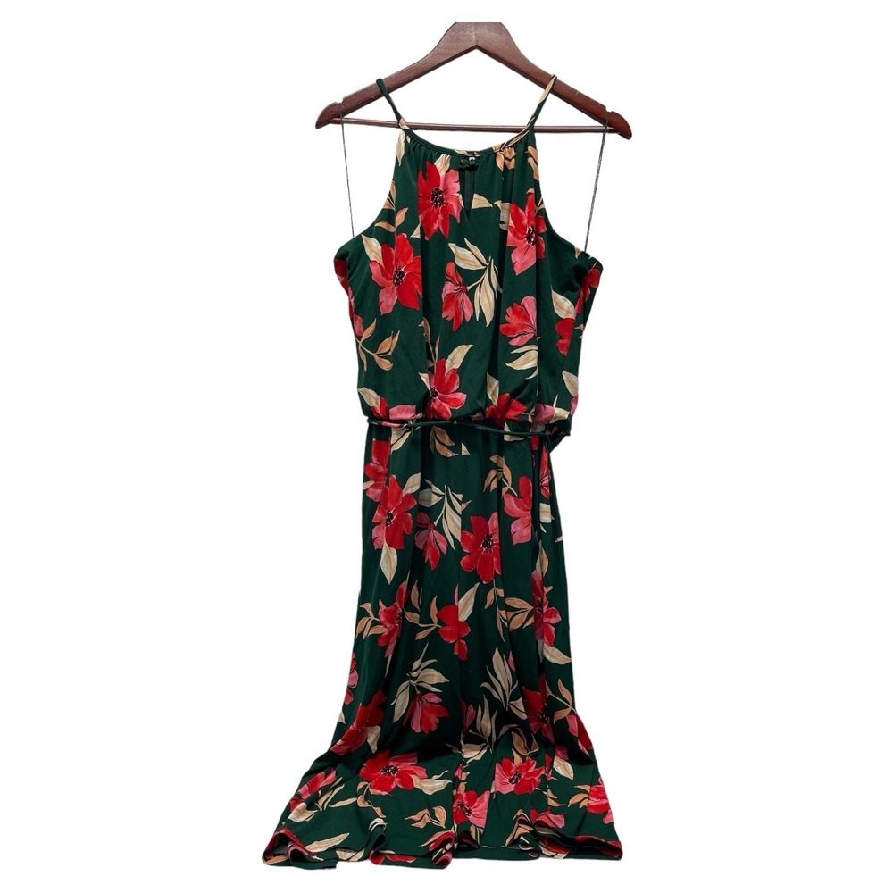 Maggy London Romper Women's Size 12 Green With Floral Design‎ Tie Waist